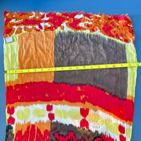 J. Jill Scarf Wrap 70x20 Brown Modal Red Yellow Boho Indie Hippie Artsy Fringe - Picture 6 of 7
